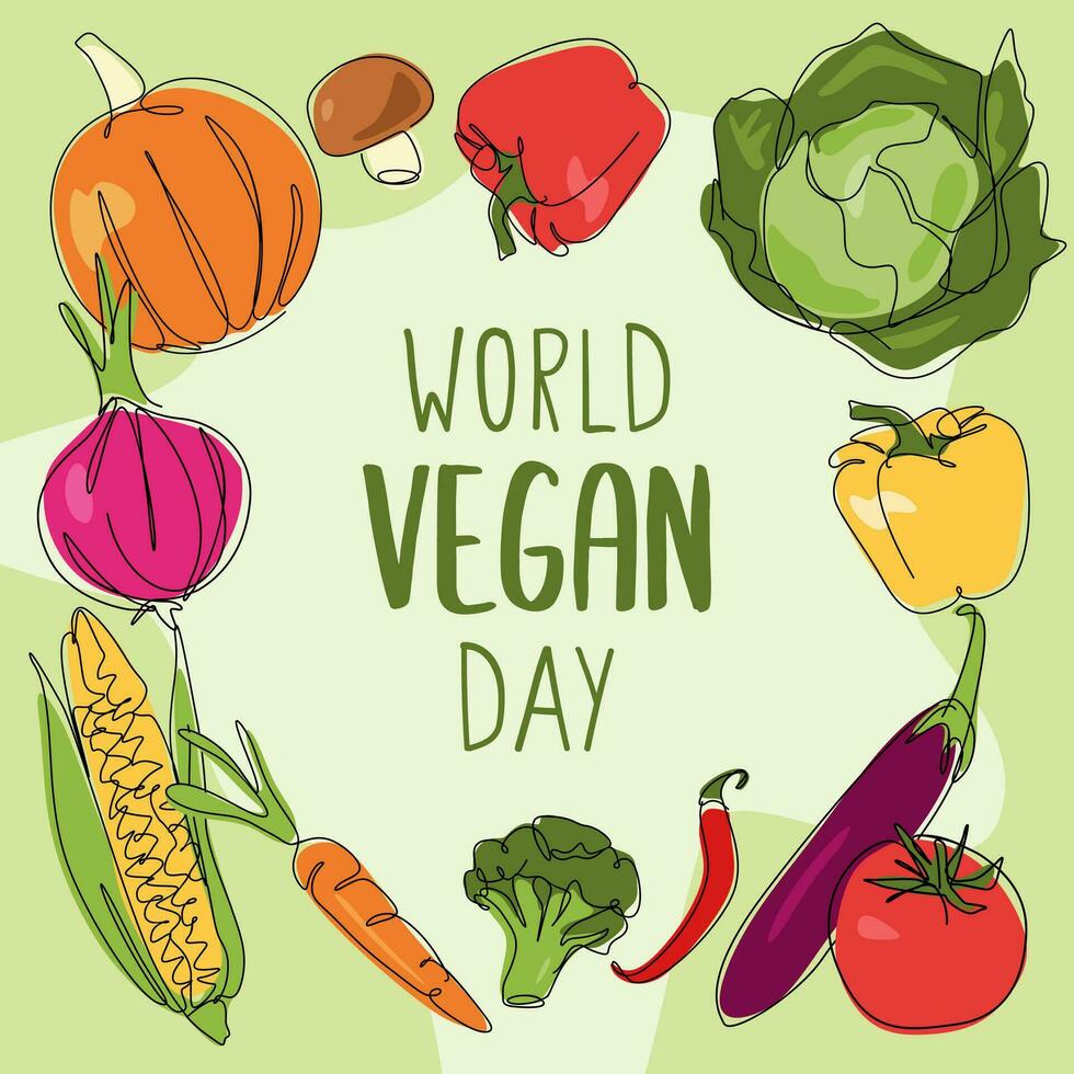 mundo vegano día. frutas y vegetales en línea Arte estilo. vector ilustración.