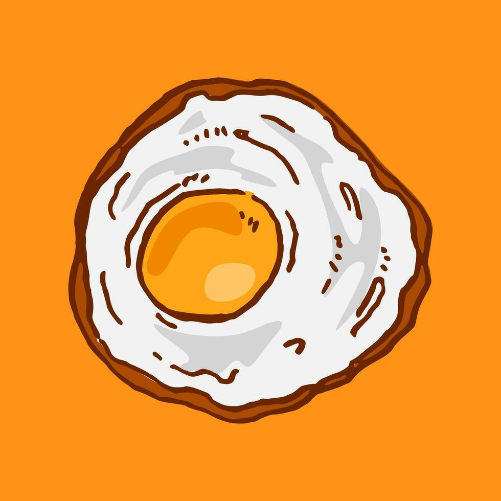 fried egg in hand drawn and colored style. vector illustration.