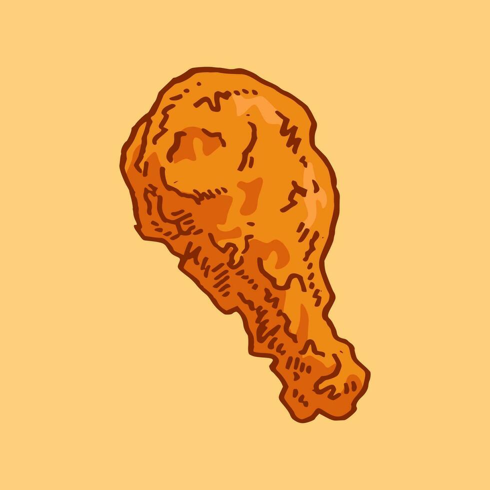 fried chicken in hand drawn and colored style. vector illustration.
