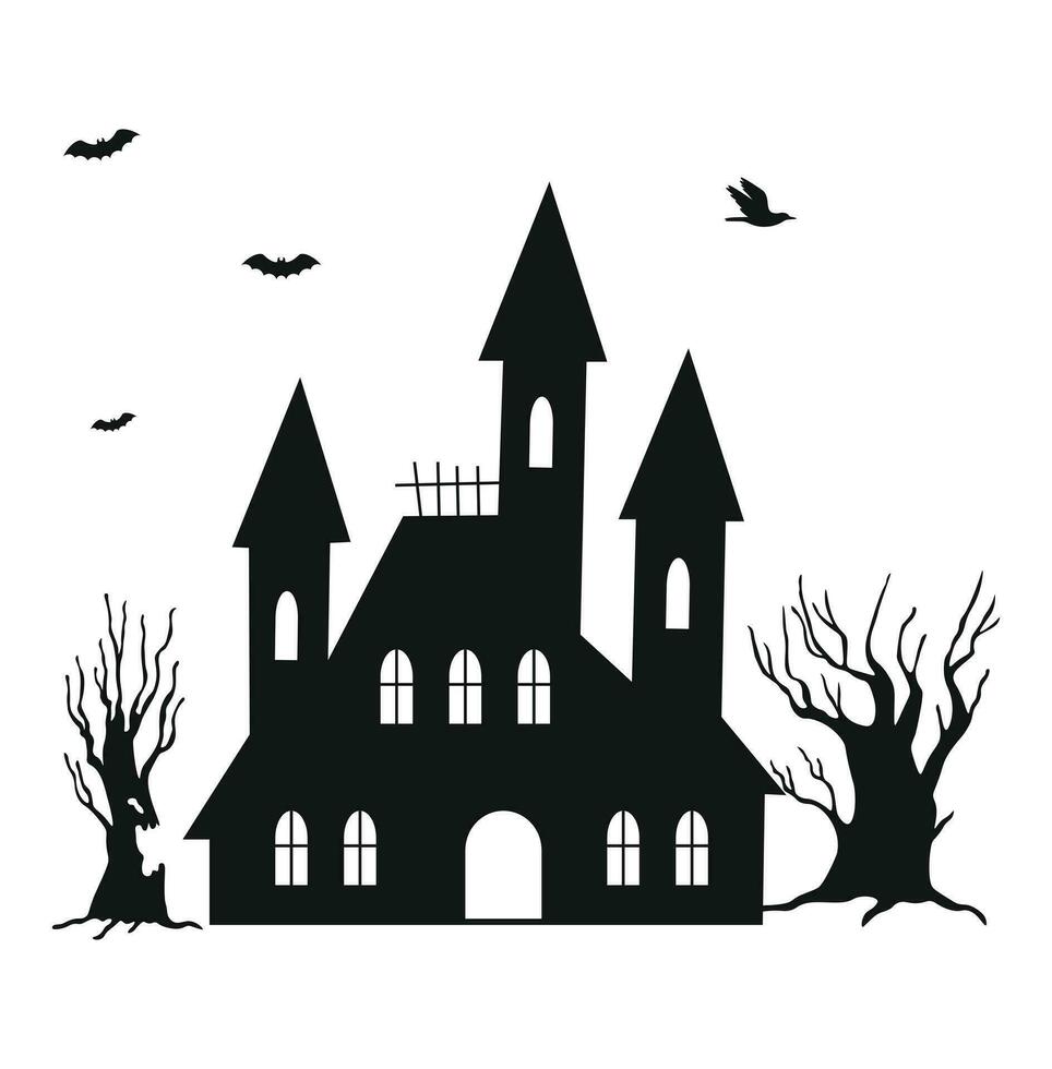 Vector illustration haunted house halloween theme silhouette isolated on white background.eps