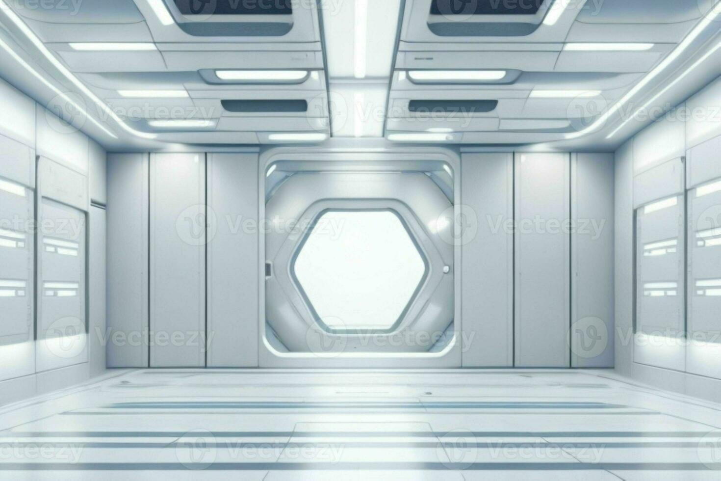Futuristic empty space Sci Fi Hall room or studio background. AI Generative Pro Photo