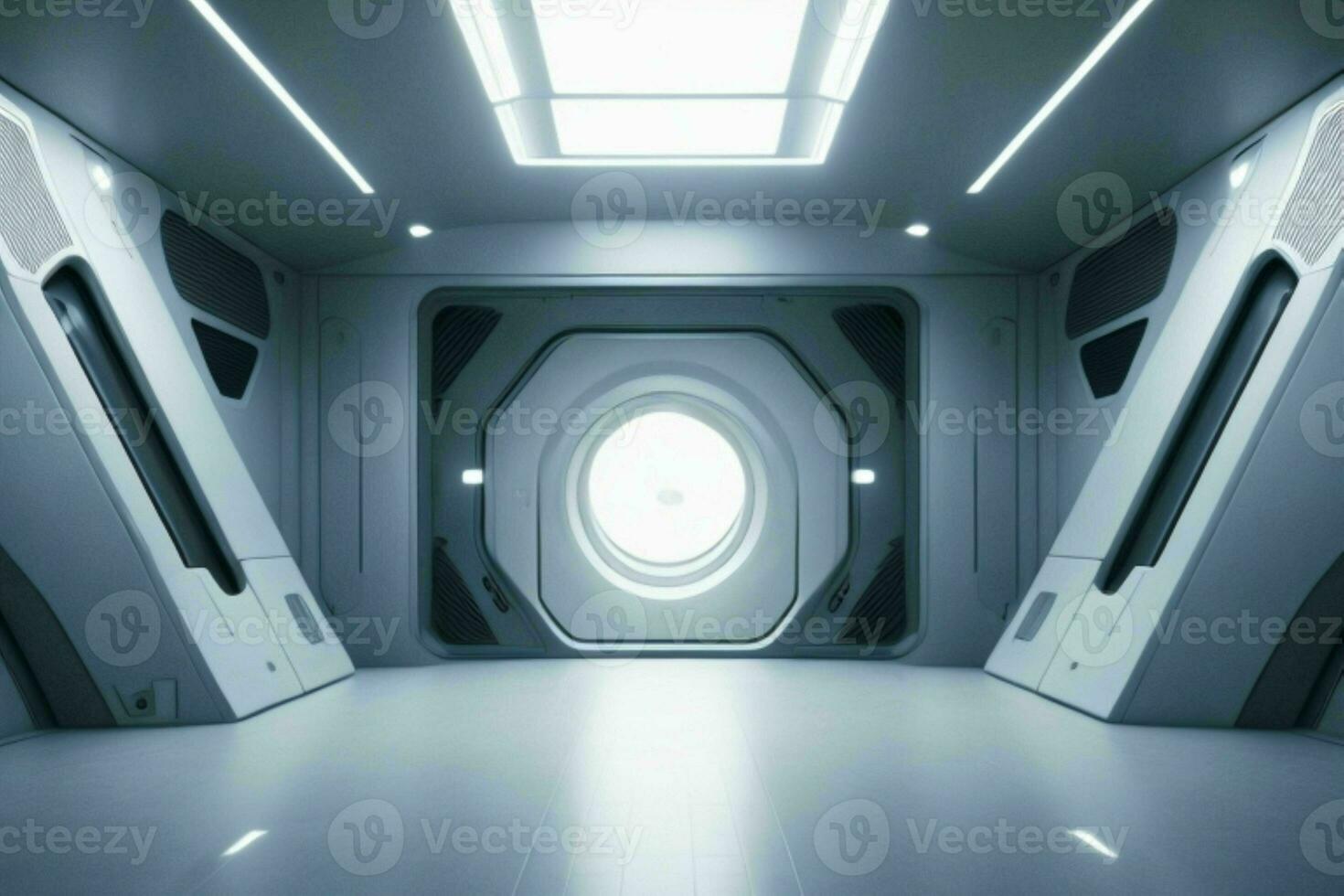 Futuristic empty space Sci Fi Hall room or studio background. AI Generative Pro Photo