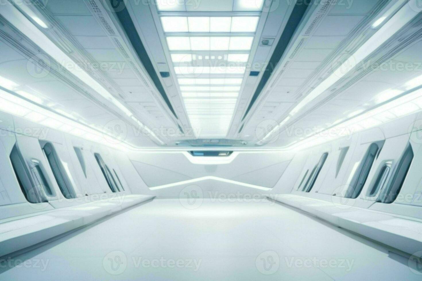 Futuristic empty space Sci Fi Hall room or studio background. AI Generative Pro Photo