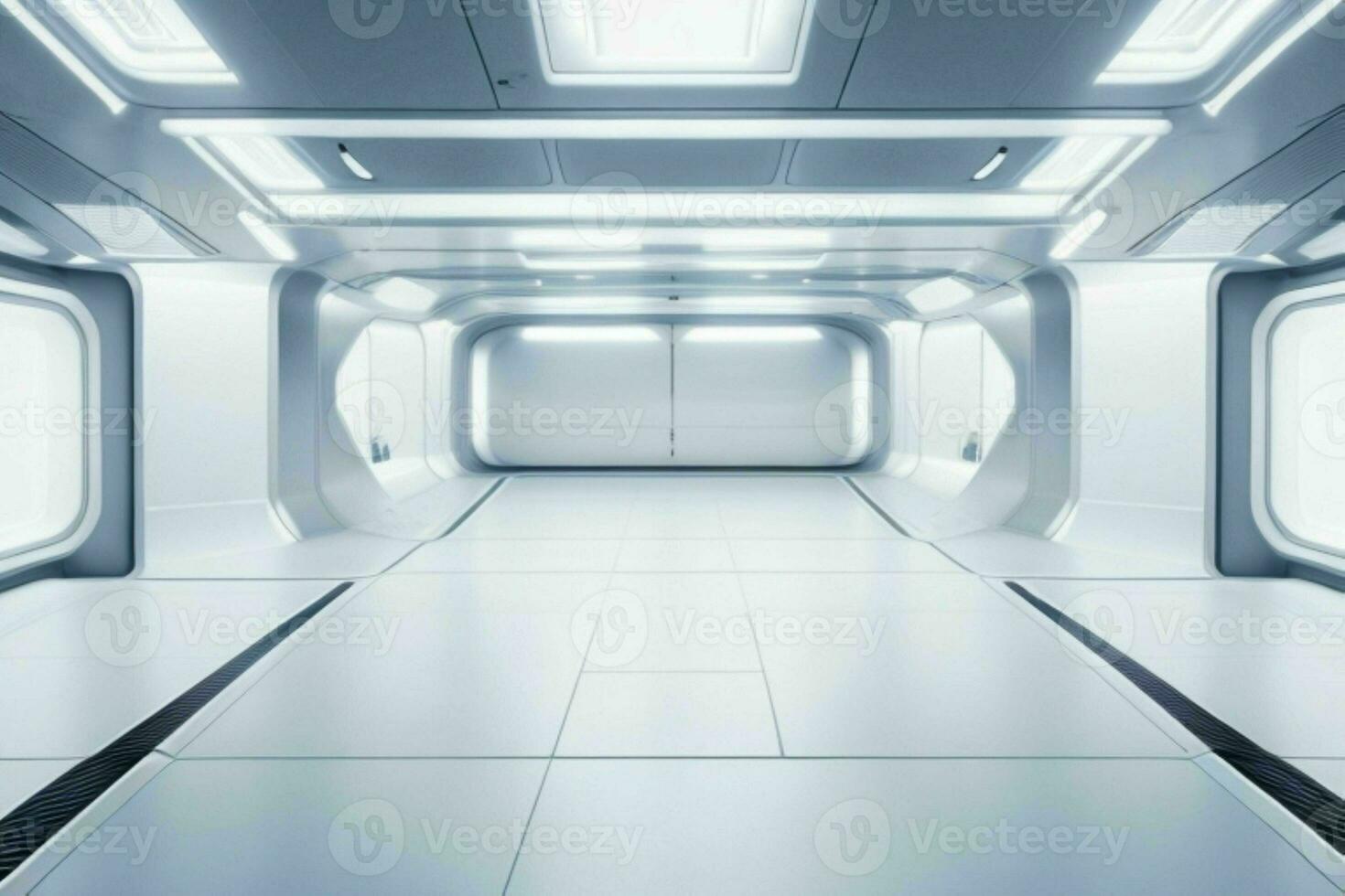 Futuristic empty space Sci Fi Hall room or studio background. AI Generative Pro Photo