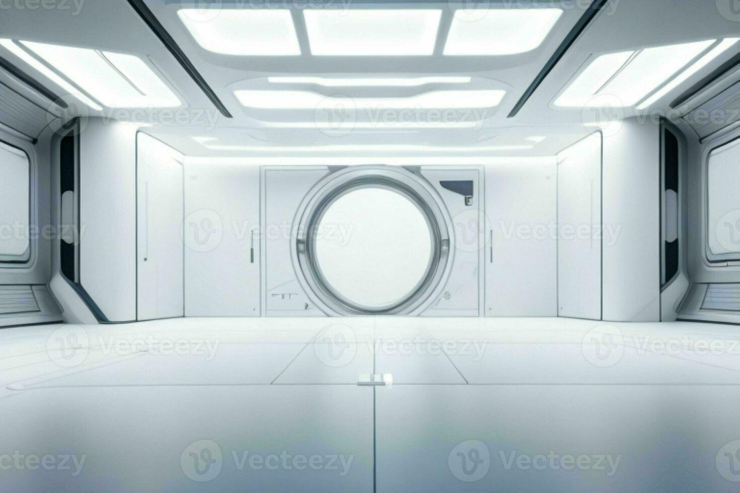 Futuristic empty space Sci Fi Hall room or studio background. AI Generative Pro Photo