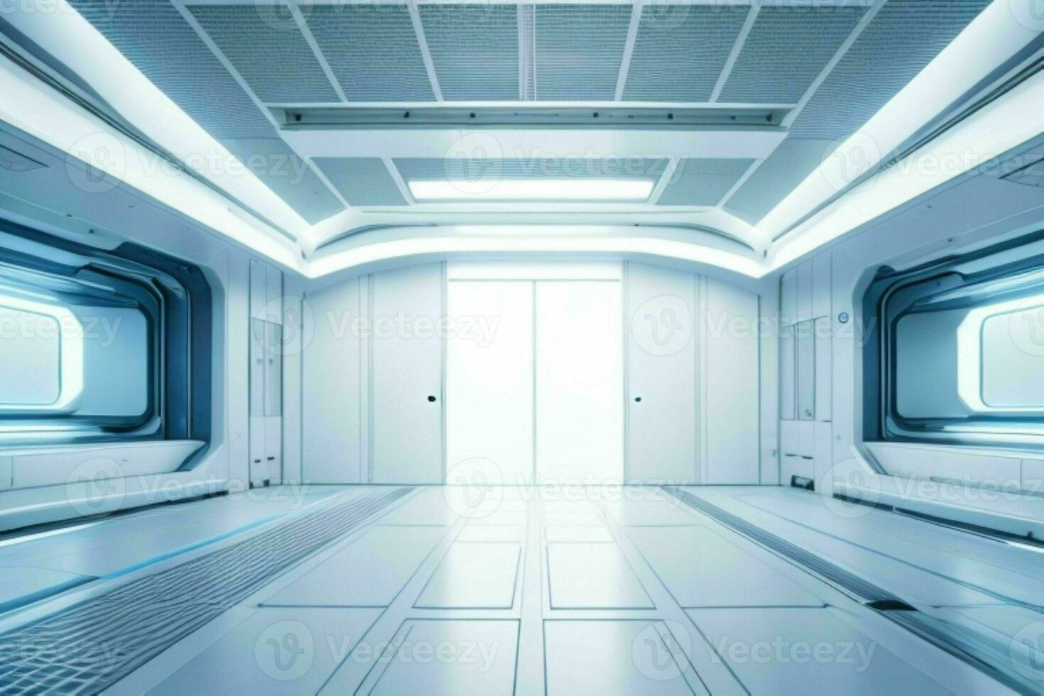 Futuristic empty space Sci Fi Hall room or studio background. AI Generative Pro Photo