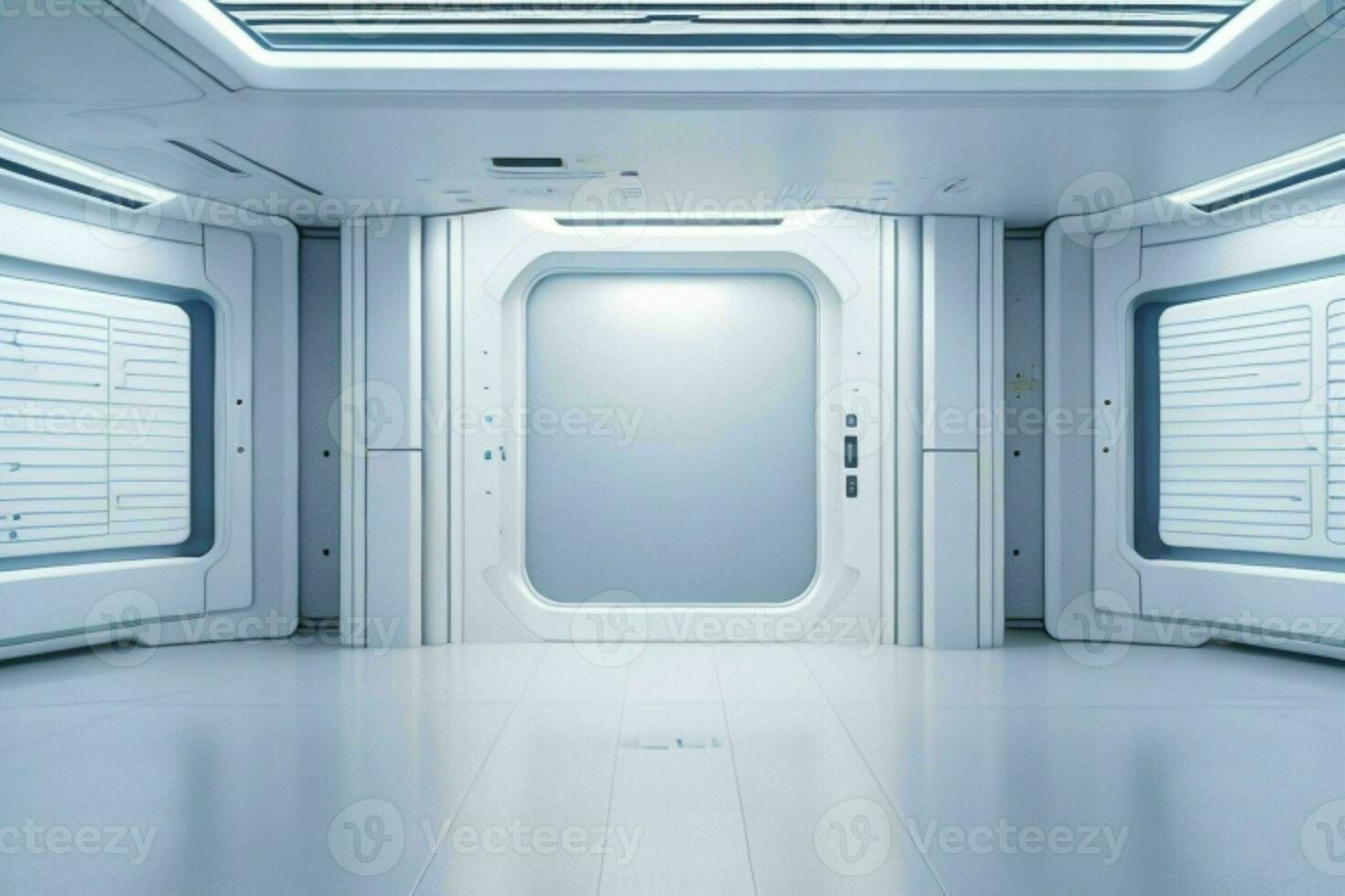 Futuristic empty space Sci Fi Hall room or studio background. AI Generative Pro Photo
