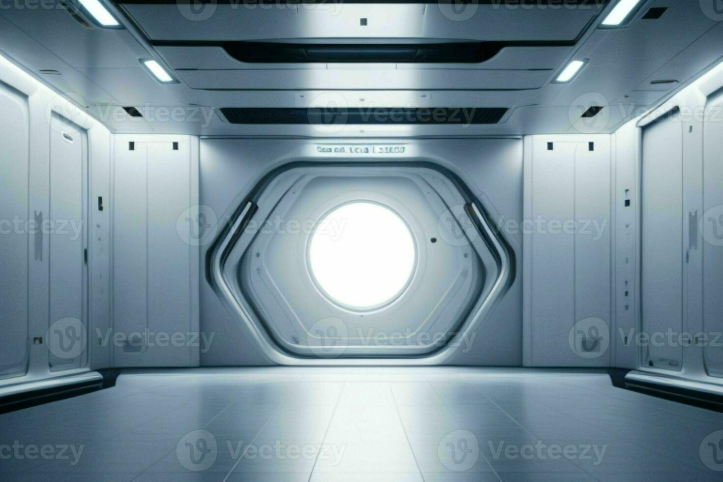 Futuristic empty space Sci Fi Hall room or studio background. AI Generative Pro Photo