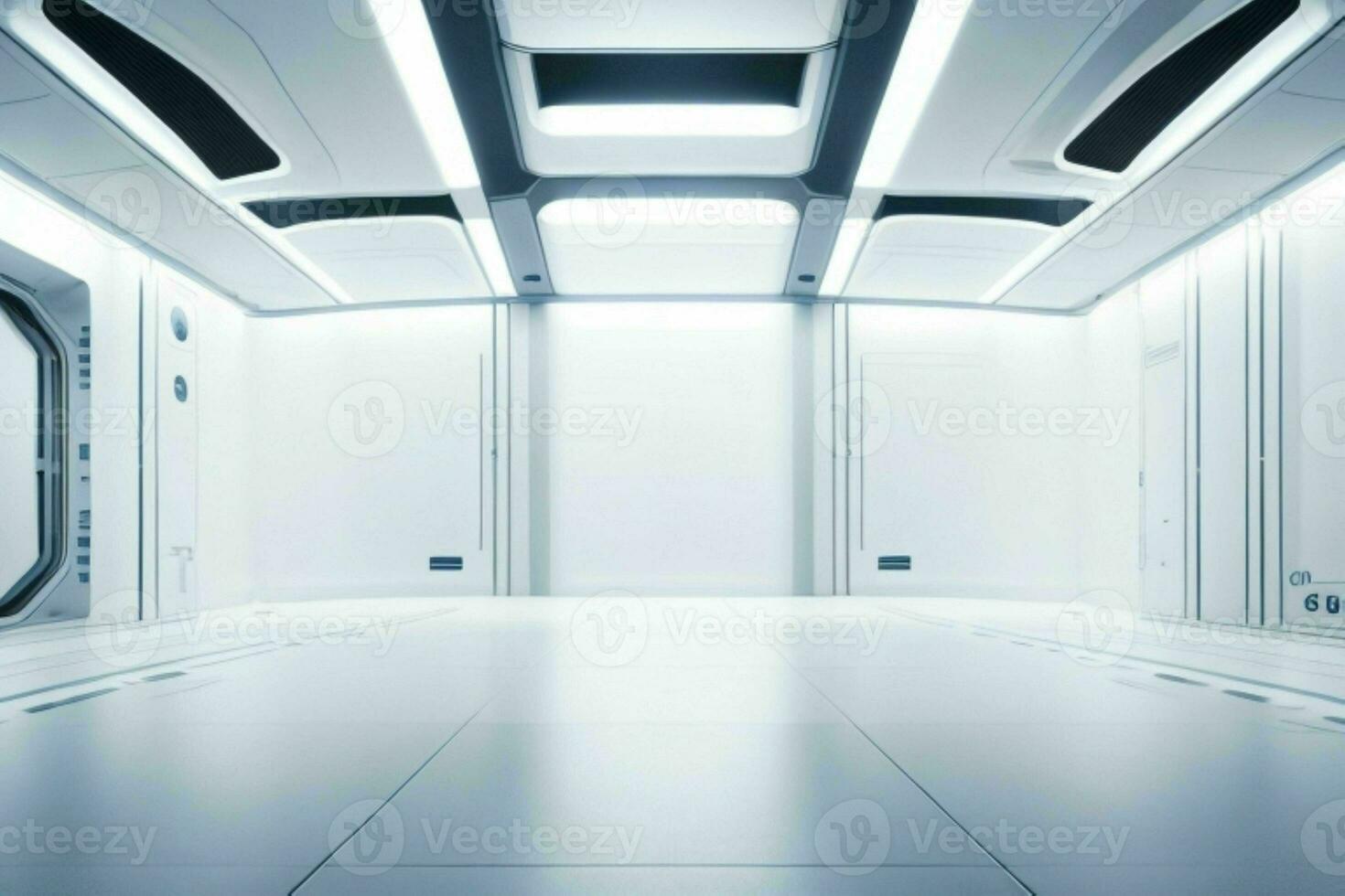 Futuristic empty space Sci Fi Hall room or studio background. AI Generative Pro Photo