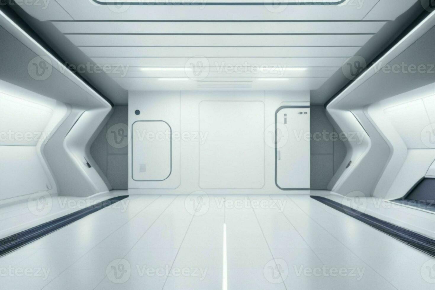 Futuristic empty space Sci Fi Hall room or studio background. AI Generative Pro Photo