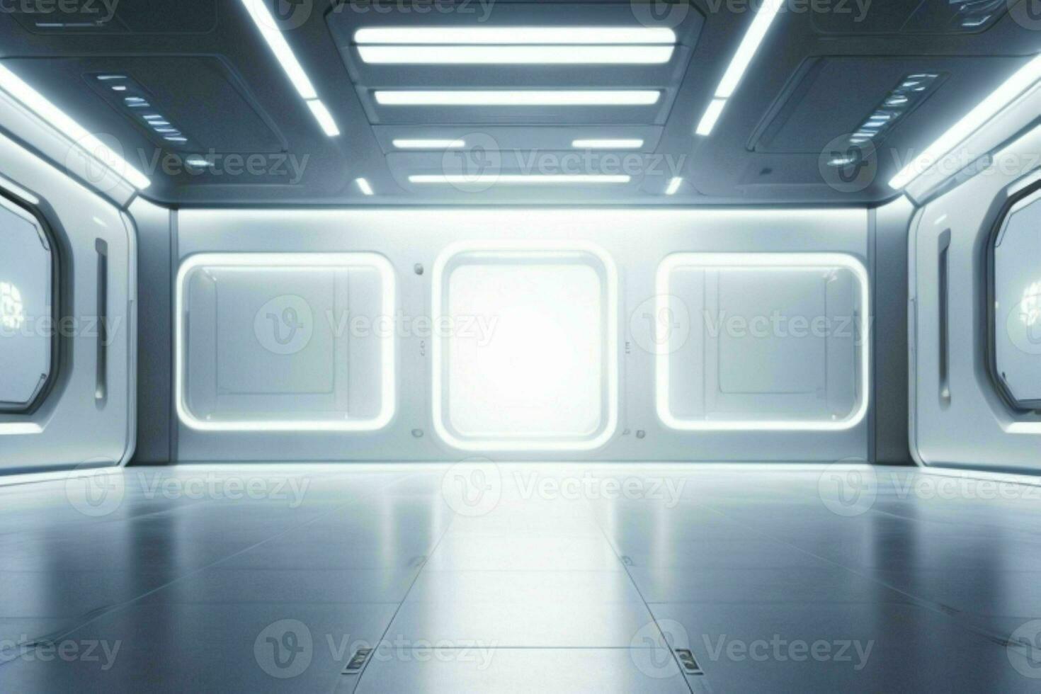 Futuristic empty space Sci Fi Hall room or studio background. AI Generative Pro Photo