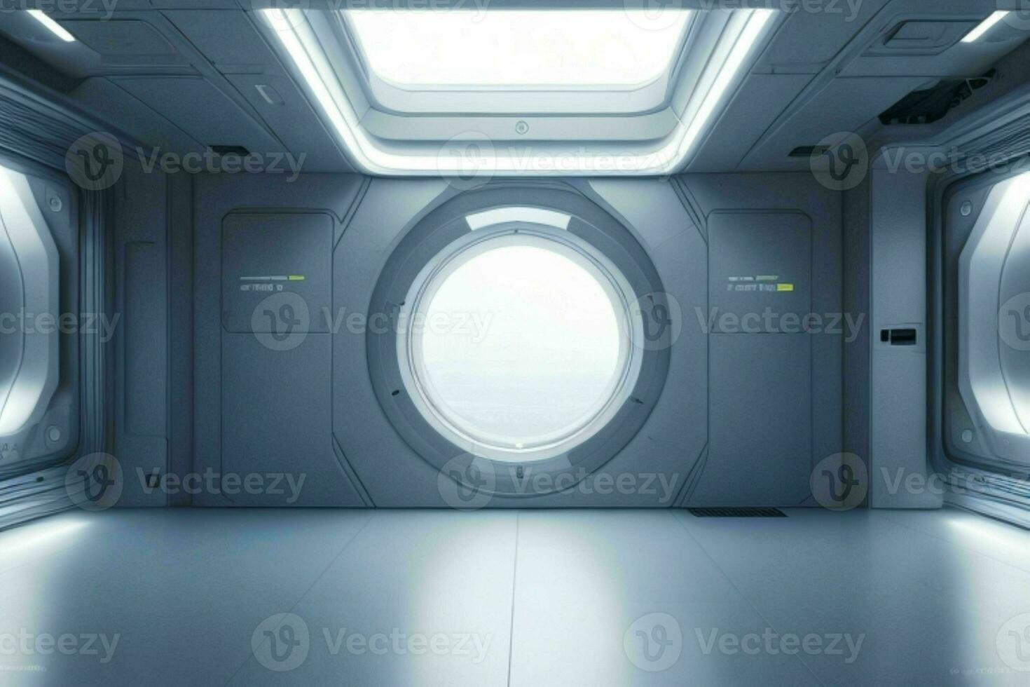 Futuristic empty space Sci Fi Hall room or studio background. AI Generative Pro Photo