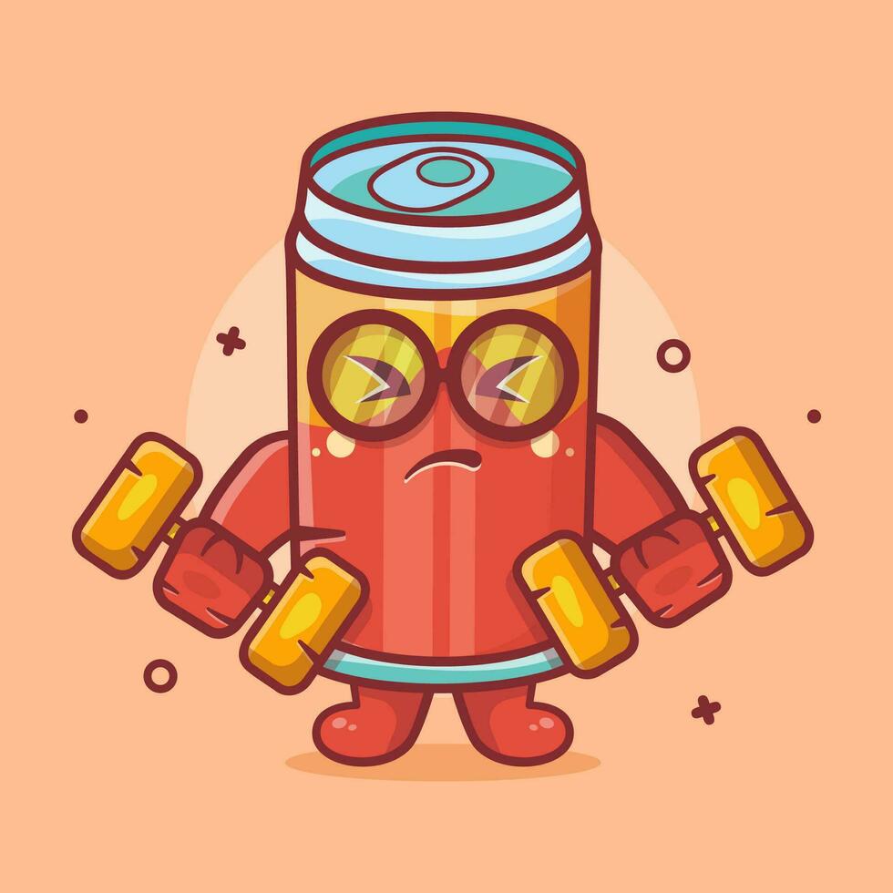 cute drink can character mascot doing bodybuilding using dumbbell isolated cartoon in flat style design vector