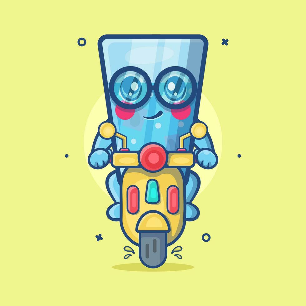 frio hielo agua personaje mascota montando scooter motocicleta aislado dibujos animados en plano estilo diseño vector