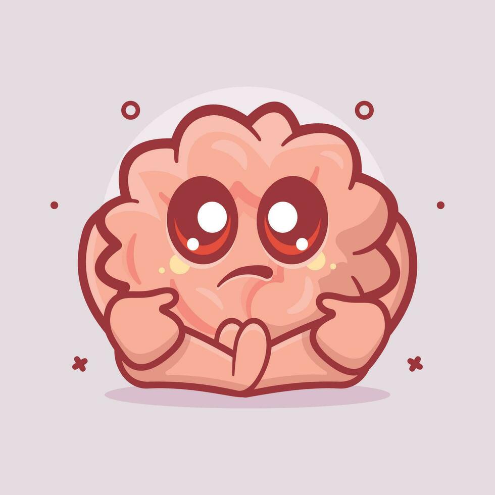 kawaii cerebro personaje mascota con triste expresión aislado dibujos animados en plano estilo diseño vector