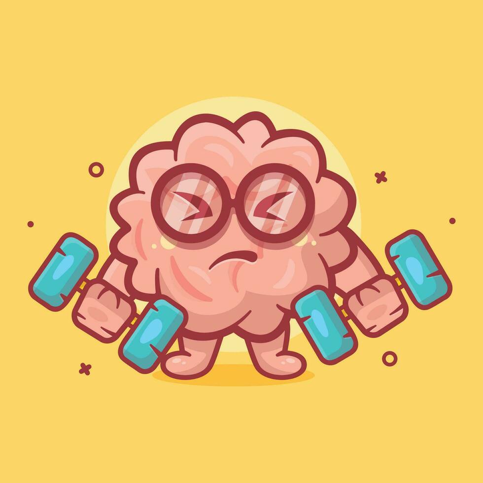 cute brain character mascot doing bodybuilding using dumbbell isolated cartoon in flat style design vector