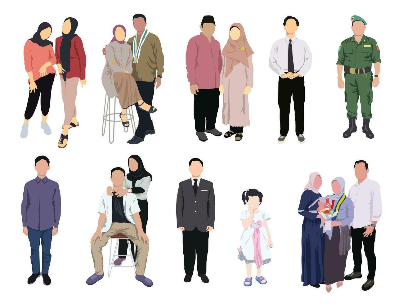 collection fashionable people posing for background design. vector