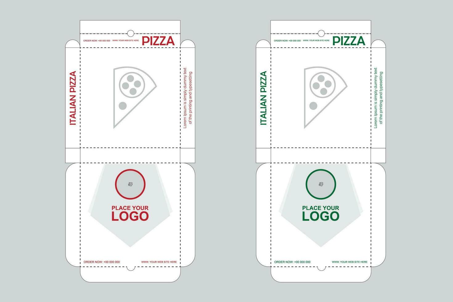 Pizza caja diseño. Pizza embalaje diseño. Listo para impresión. vector