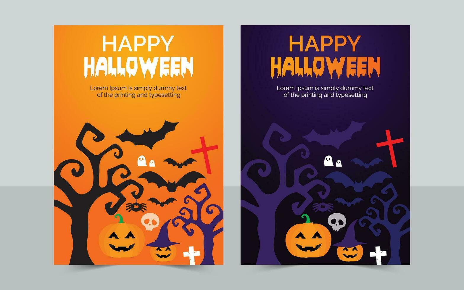 Halloween Banners Set. Vector Illustration. Flat Halloween Icons in Circles on Textured Backdrop. Trick or Treat Stickers. Halloween Party Invitation. Halloween Template.