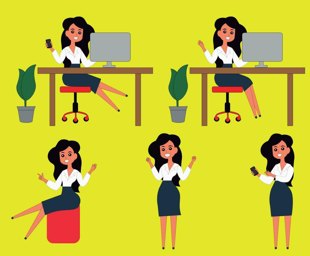 Elegant Secretary Vector in Multiple Poses for Business and Design