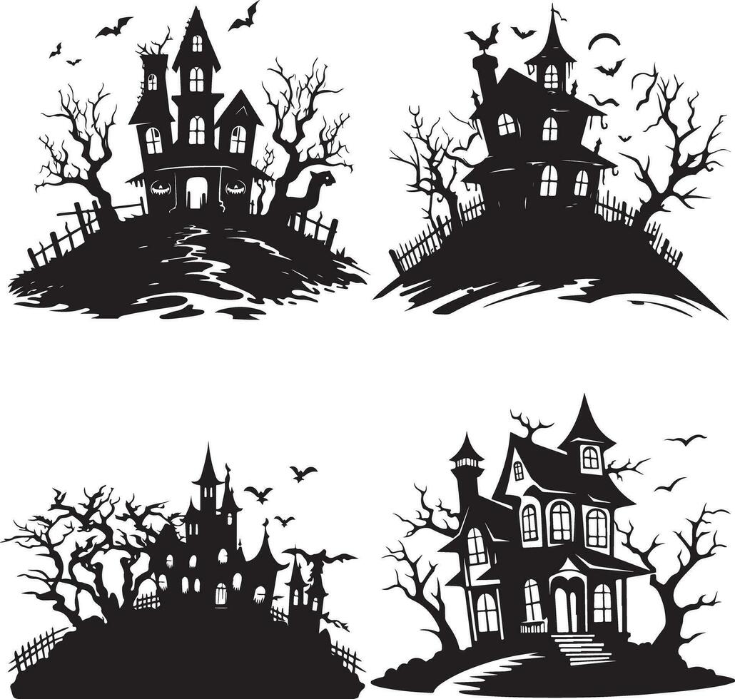 Halloween Black Vector art, Spider, witch , hat, ghost