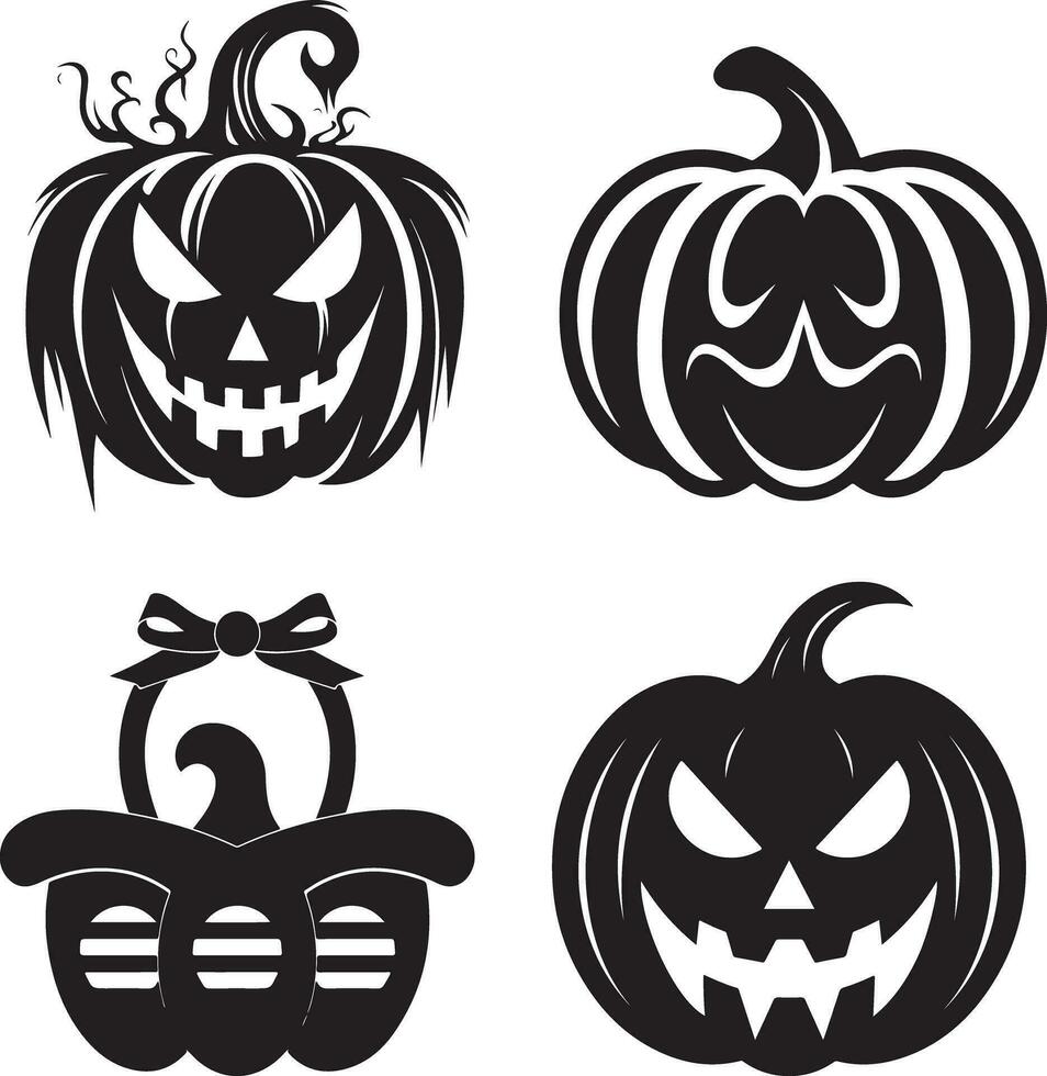 Halloween Black Vector art, Spider, witch , hat, ghost