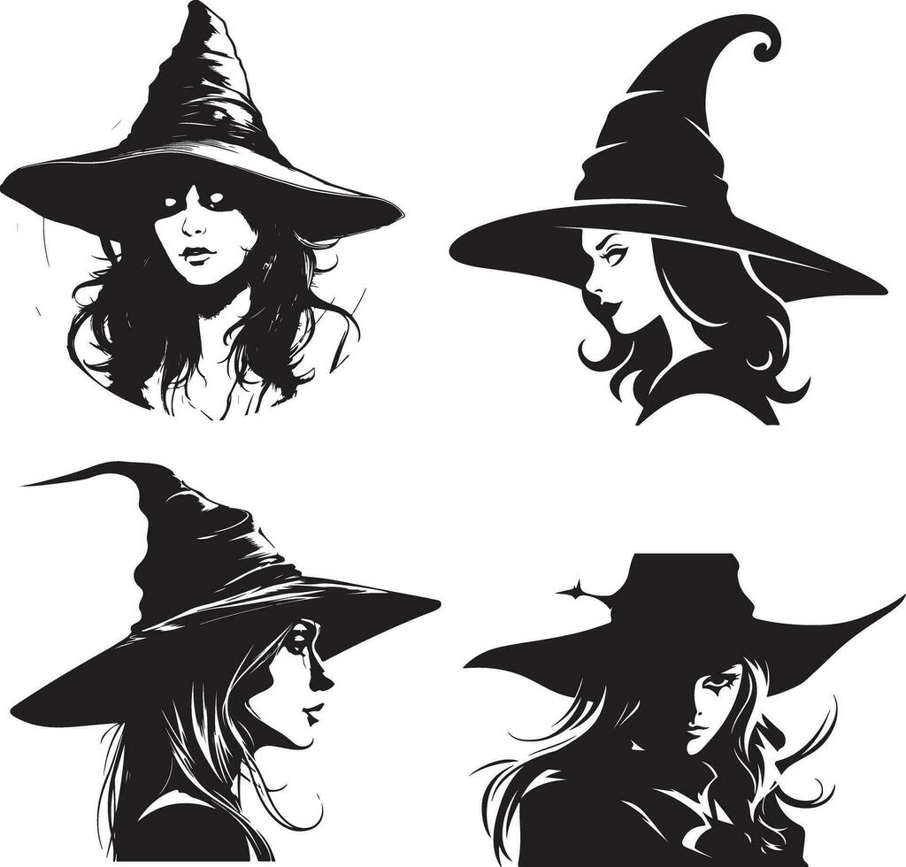 Halloween Black Vector art, Spider, witch , hat, ghost