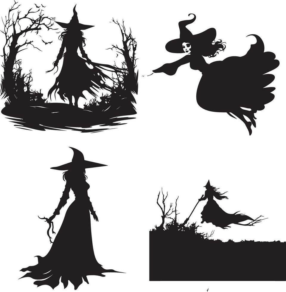 Halloween Black Vector art, Spider, witch , hat, ghost