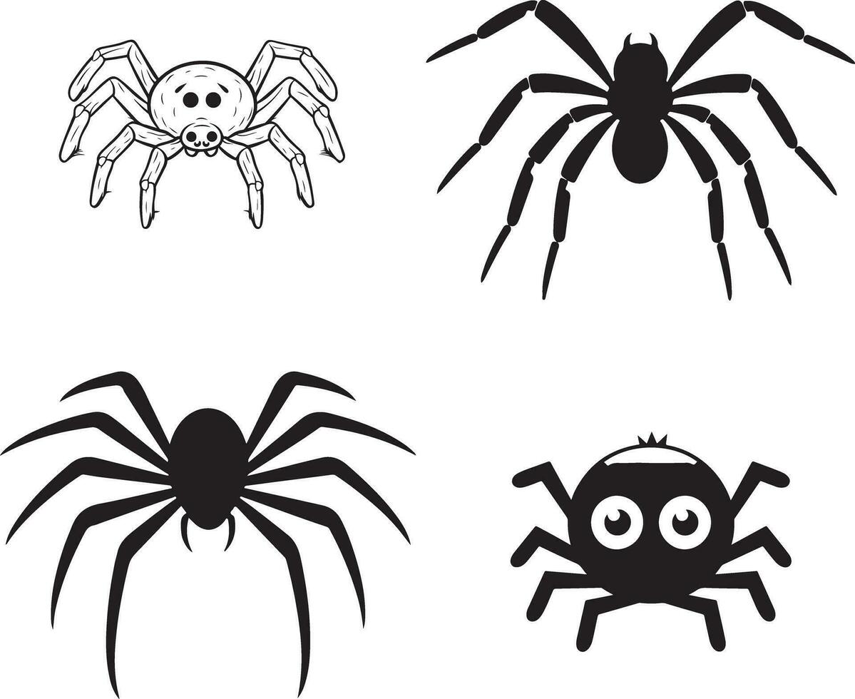 Halloween Black Vector art, Spider, witch , hat, ghost