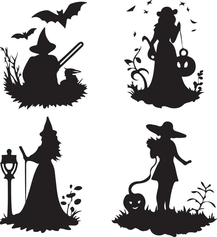 Halloween Black Vector art, Spider, witch , hat, ghost