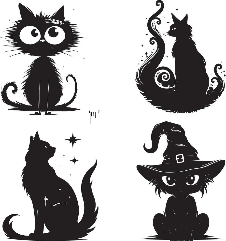 Halloween Black Vector art, Spider, witch , hat, ghost