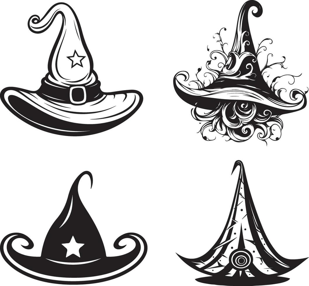 Halloween Black Vector art, Spider, witch , hat, ghost
