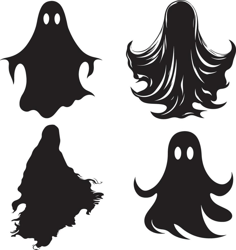 Halloween Black Vector art, Spider, witch , hat, ghost