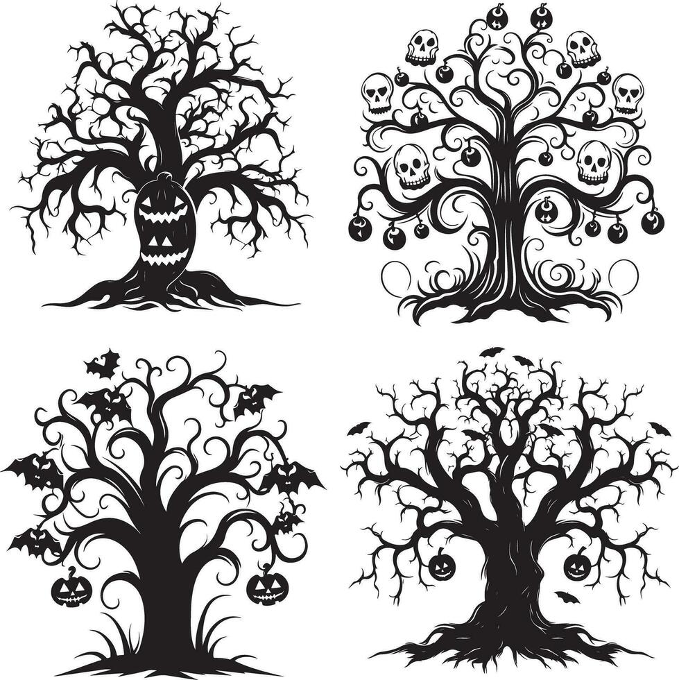 Halloween Black Vector art, Spider, witch , hat, ghost