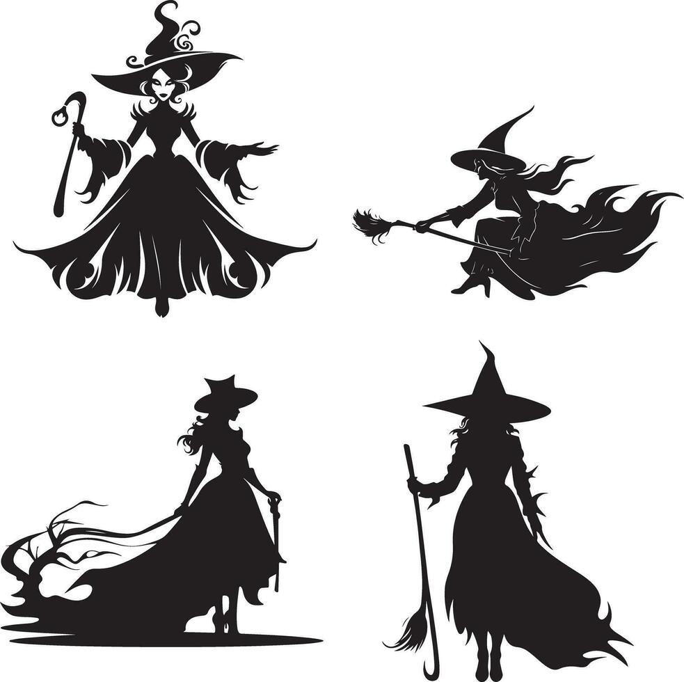 Halloween Black Vector art, Spider, witch , hat, ghost