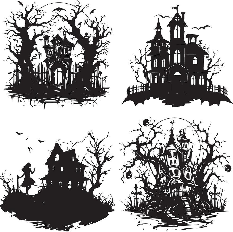 Halloween Black Vector art, Spider, witch , hat, ghost