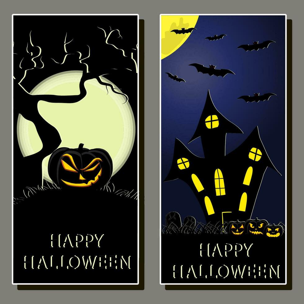 Illustration on theme sticker for celebration holiday Halloween with orange pumpkins vector