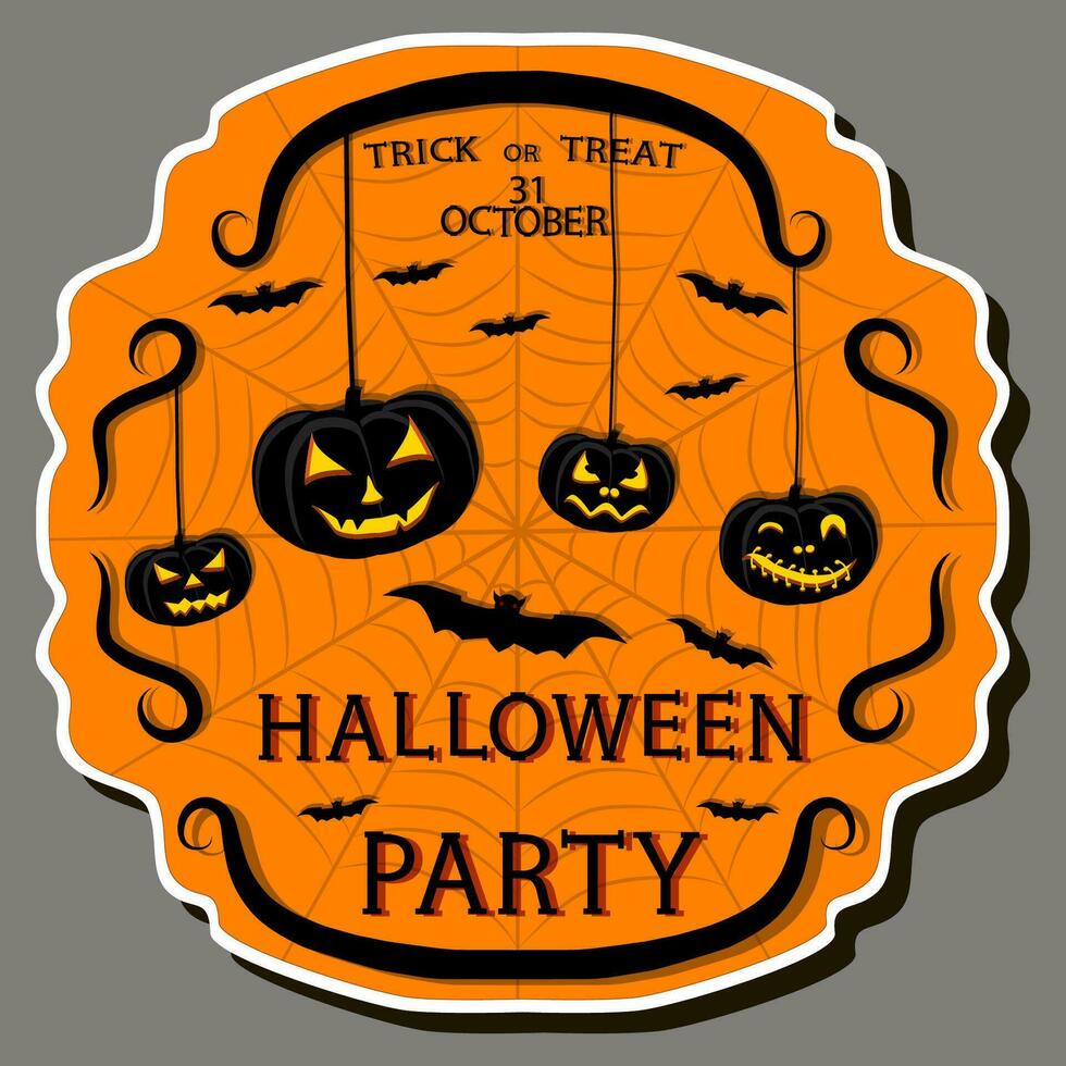 Illustration on theme sticker for celebration holiday Halloween with orange pumpkins vector