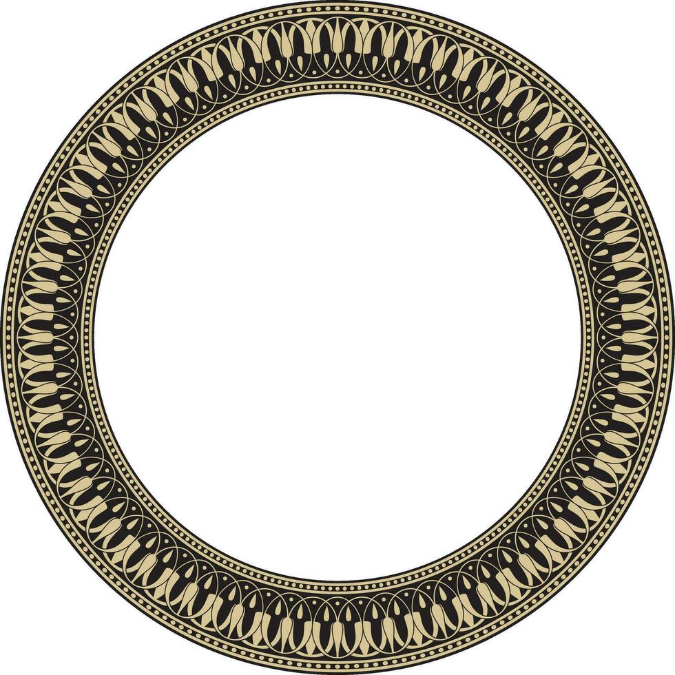 Vector gold and black round classic Greek meander ornament. Pattern, circle of Ancient Greece. Border, frame, ring of the Roman Empire