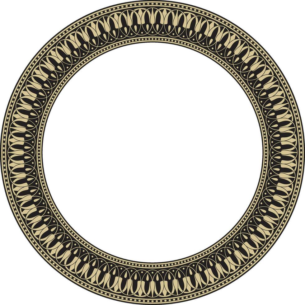 Vector gold and black round classic Greek meander ornament. Pattern, circle of Ancient Greece. Border, frame, ring of the Roman Empire