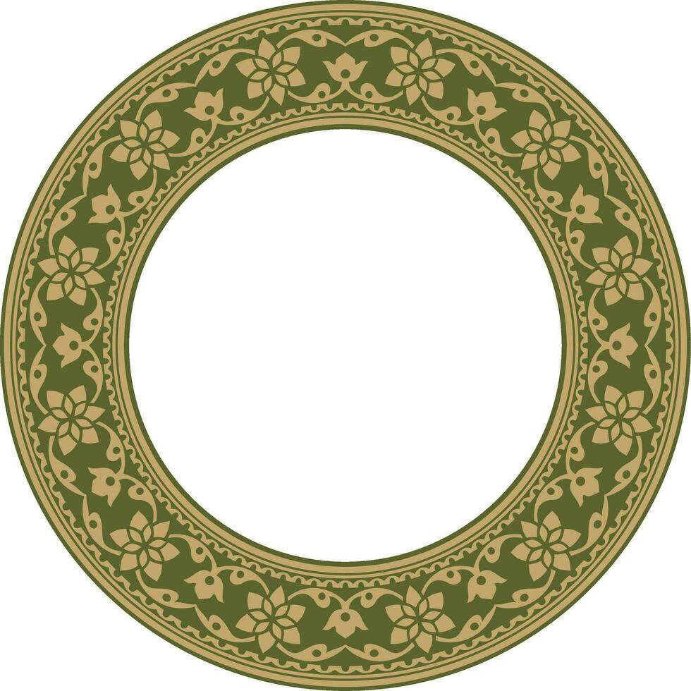 vector redondo oro y verde indio nacional ornamento. étnico planta círculo, borde. marco, flor anillo. amapolas y hojas