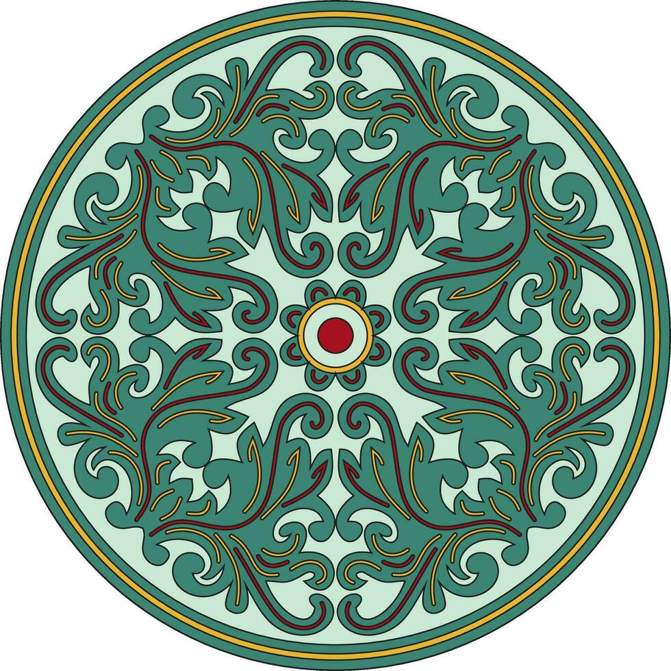 Vector colored round ancient Byzantine ornament. Classical circle of the Eastern Roman Empire, Greece. Pattern motifs of Constantinople