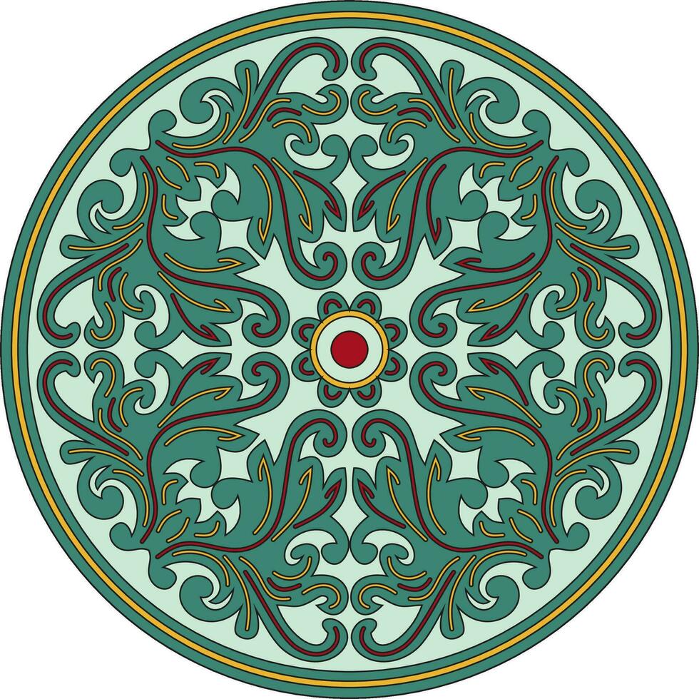 Vector colored round ancient Byzantine ornament. Classical circle of the Eastern Roman Empire, Greece. Pattern motifs of Constantinople