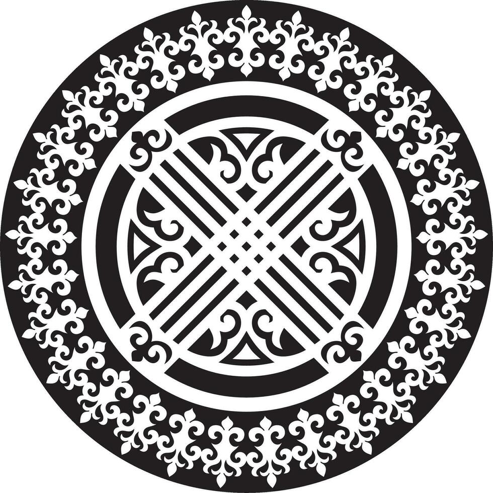 Vector monochrome Kazakh national ornament shanyrak. Yurt decoration. Ethnic pattern of nomadic peoples of the great steppe, Kirghiz, Kalmyks, Buryats, Mongols.