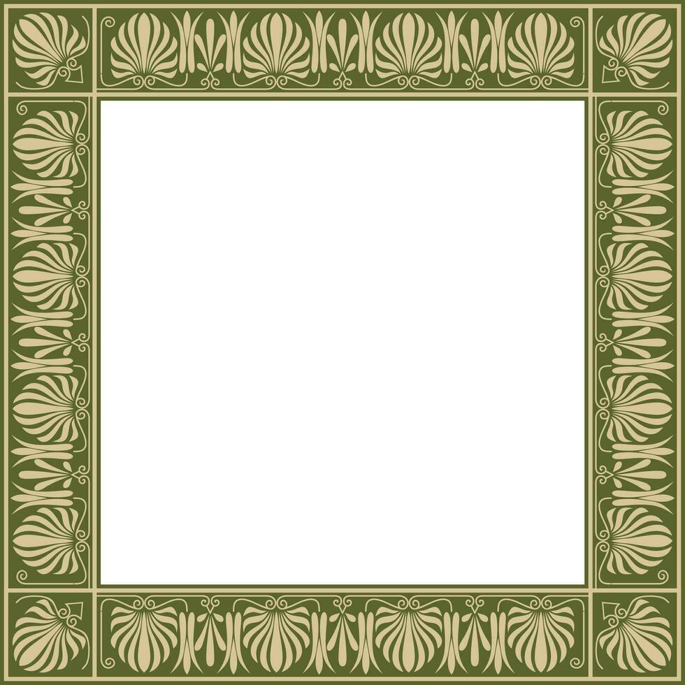 Vector golden and green square classic greek ornament. European ornament. Border, frame Ancient Greece, Roman Empire