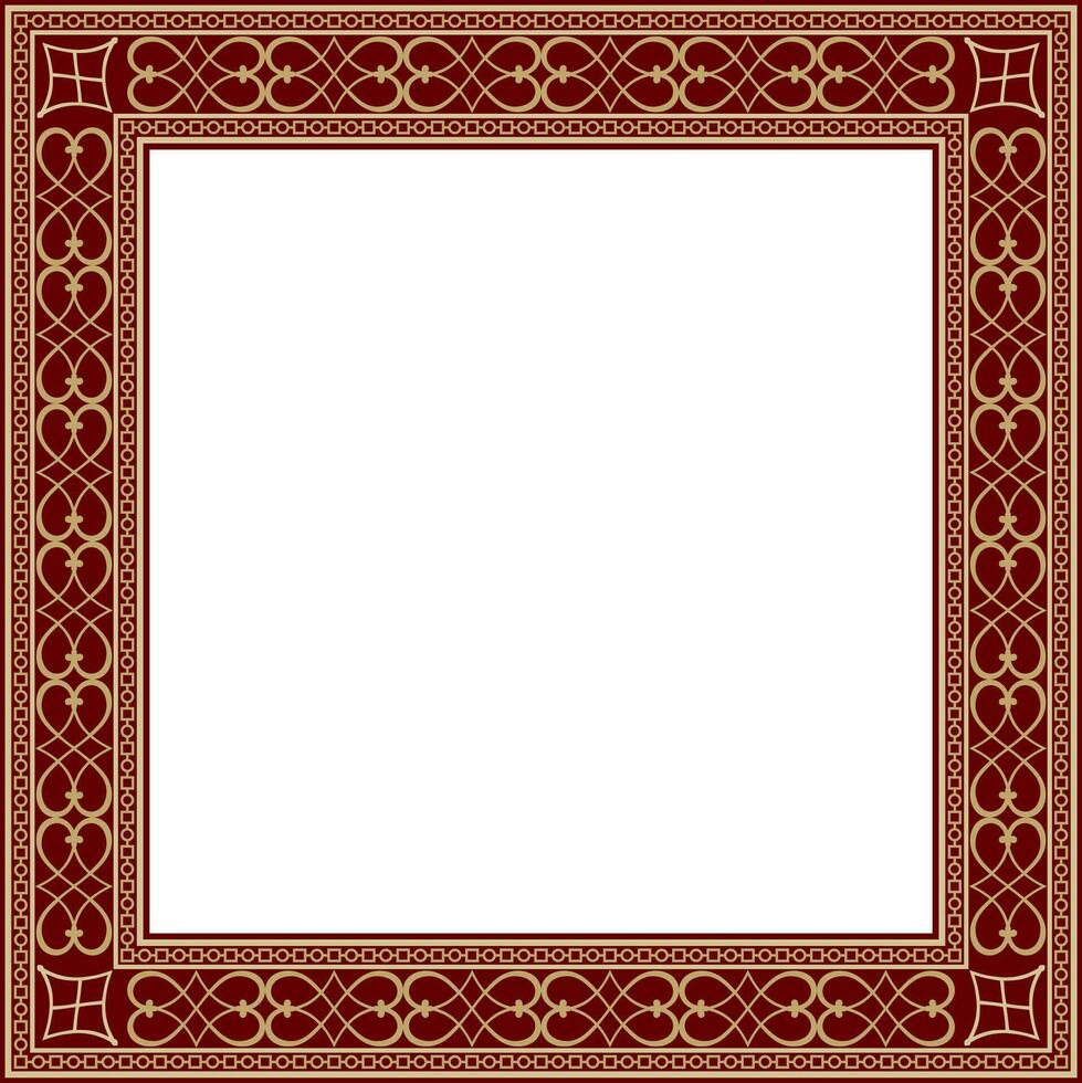 Vector gold and red square classic renaissance ornament. Endless european border, revival style frame