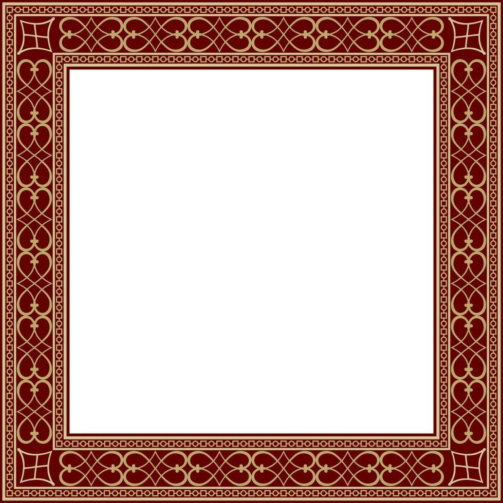 Vector gold and red square classic renaissance ornament. Endless european border, revival style frame