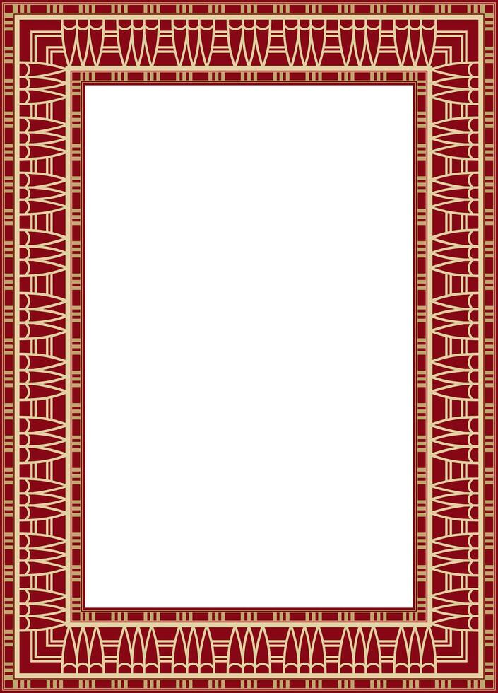 Vector gold and red square Egyptian ornament. Endless Rectangle, Ring of Ancient Egypt. Geometric African frame