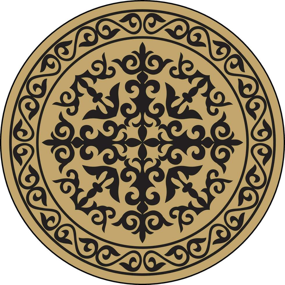 Vector Kazakh round ornament. circle with ornament drawing of the great steppe. Patterns of the Turkic peoples, siberia and mongolia