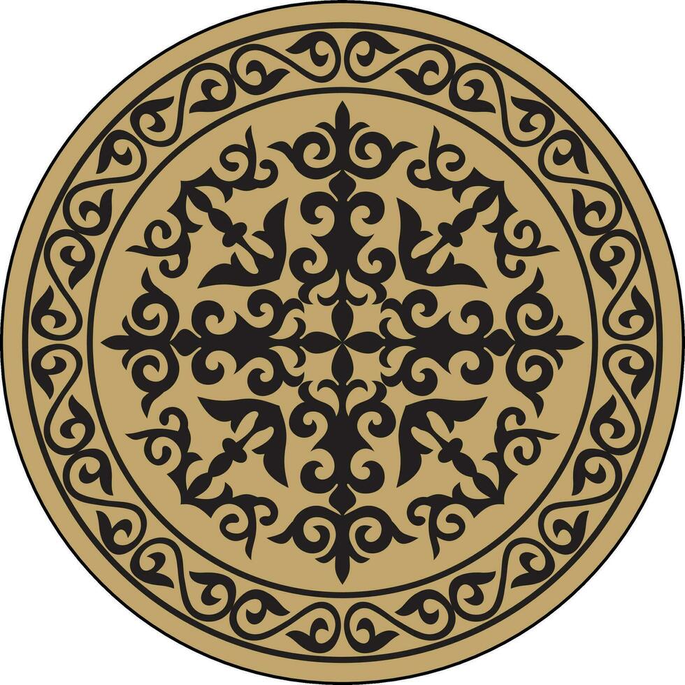 Vector Kazakh round ornament. circle with ornament drawing of the great steppe. Patterns of the Turkic peoples, siberia and mongolia